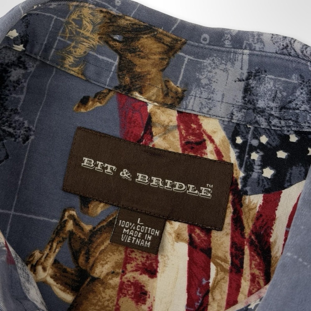 Bit & Bridle Mens L Patriotic Horse American Flag Western Button Up Shirt - Picture 5 of 6